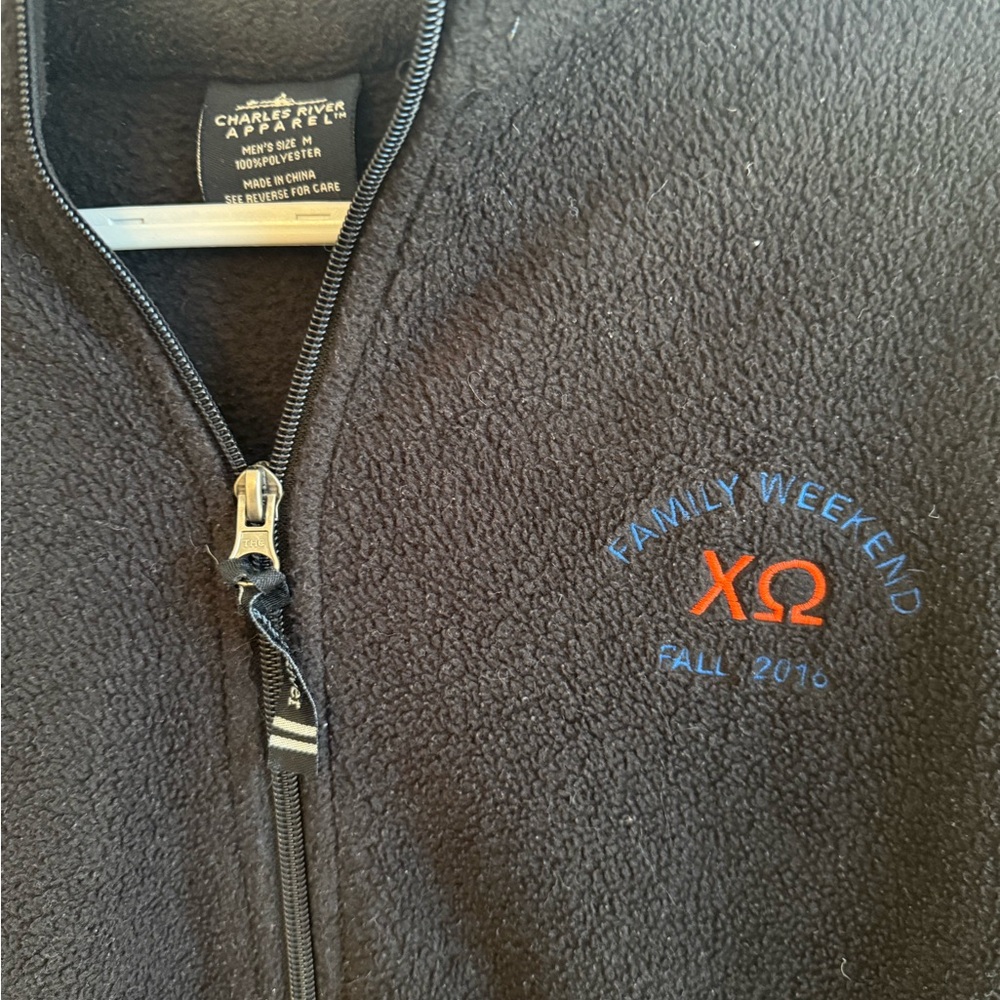 Chi Omega Family Weekend 2016 Black Fleece Jacket with Blue and Red Embroidery